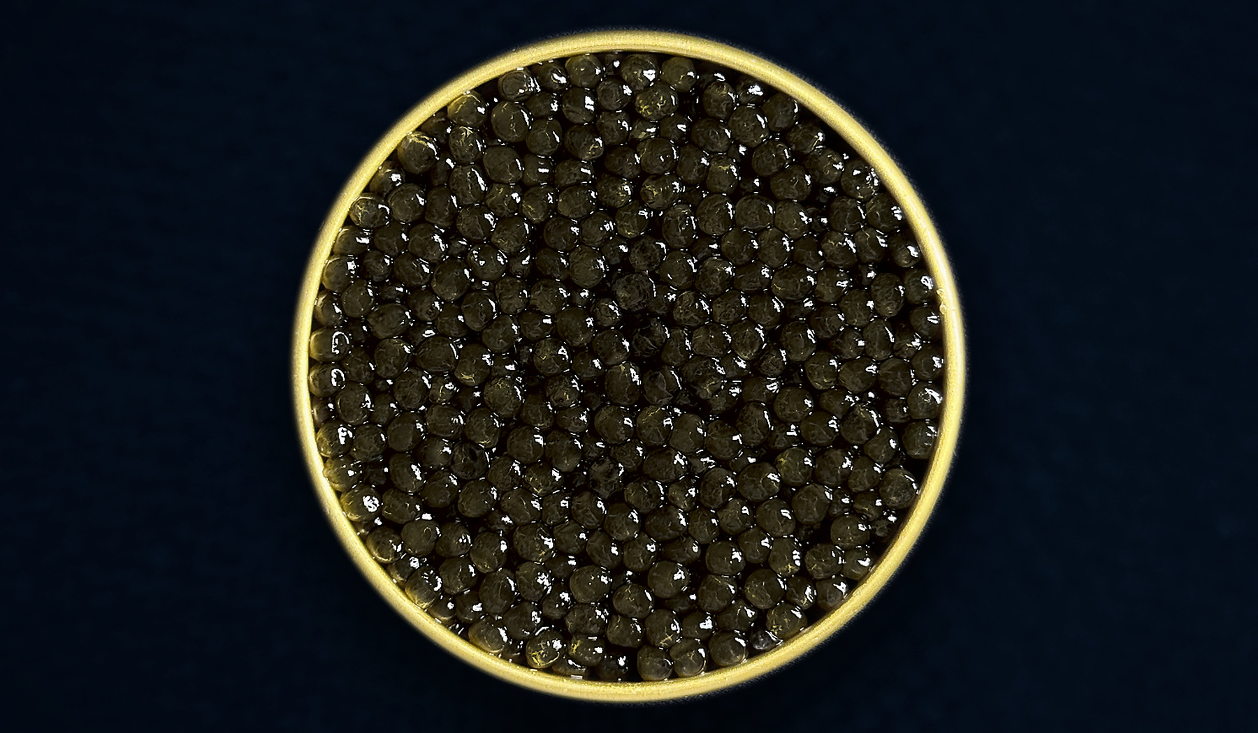 Closer view of an open tin of AMANO Kaluga caviar; natural batches vary